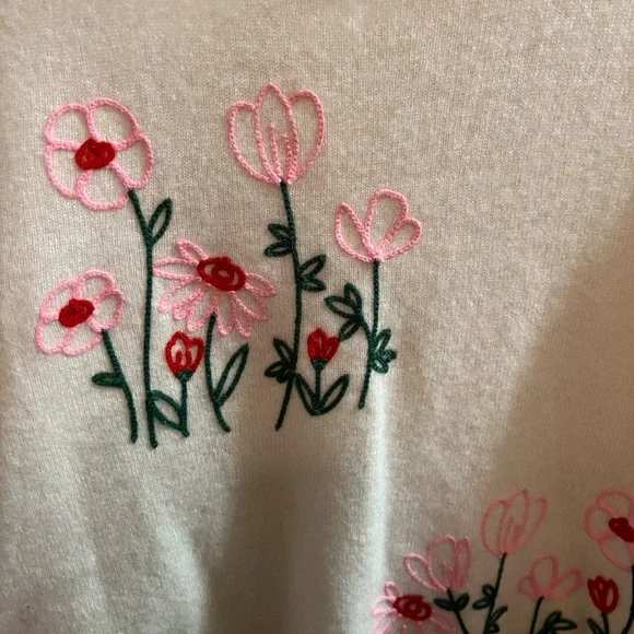 Cynthia Rowley Pink and Cream Crew Neck Sweater with Whimsical Floral Design - Picture 4 of 8